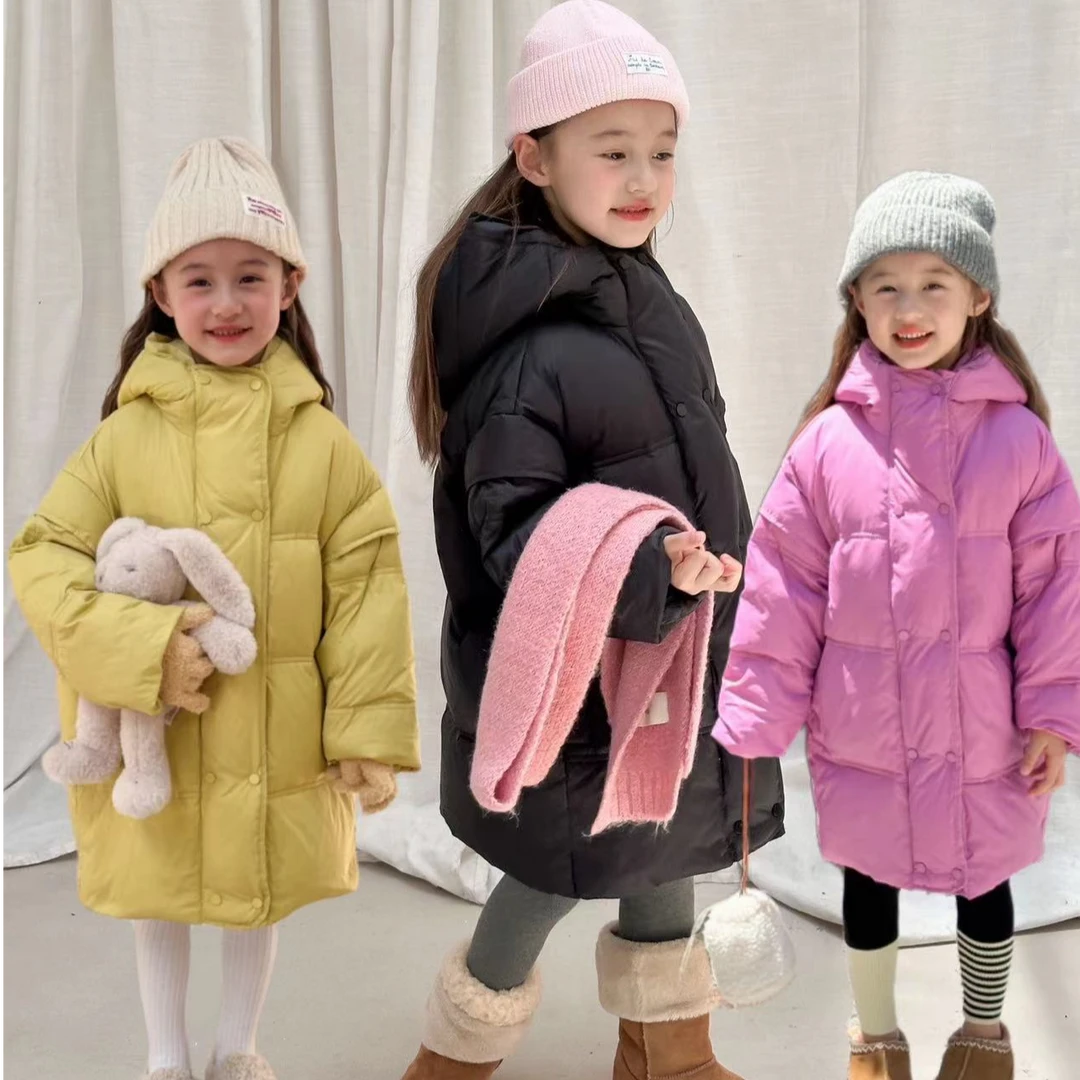 儿童中长款防寒服2024新款洋气男女童百搭冬季加厚连帽保暖外套冬