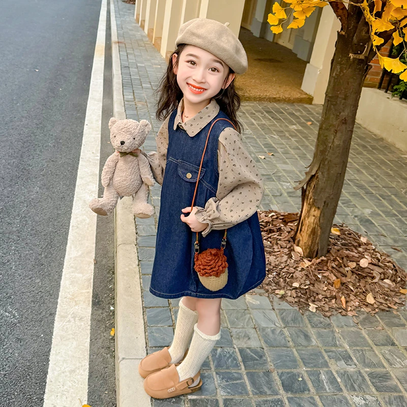 女童套装春秋装洋气韩版儿童牛仔背心裙两件套小女孩宝宝2024新款