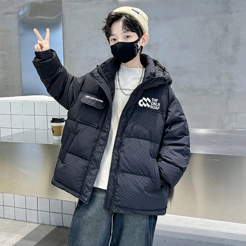 男童羽绒服儿童时尚连帽中长款加厚中大童保暖冬季休闲黑色潮流新