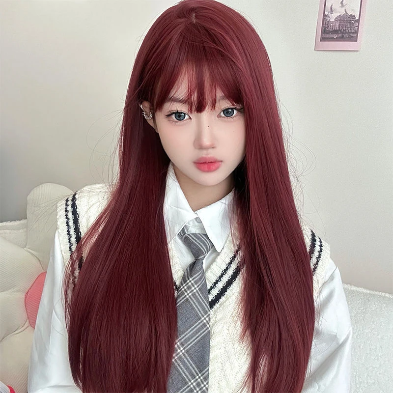 假发女长发海王红玫果红色Lolita自然辣妹网红甜美可爱jk长直发全