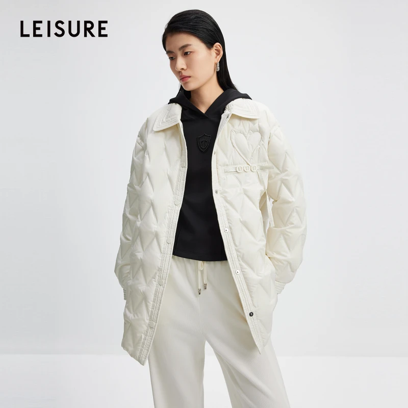 LEISURE/三彩·丽雪经典衬衫翻领大廓型慵懒随性羽绒服