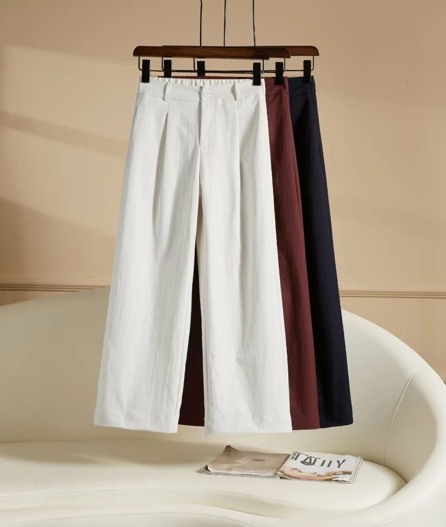 春季新款高腰安哥拉红阔腿直筒宽松垂感复古显瘦百搭休闲裤1711