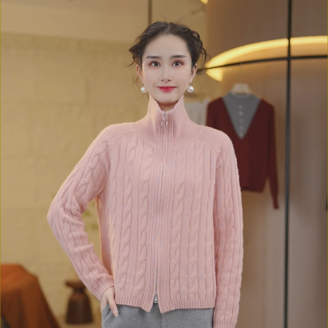 【重磅加厚百分百绵羊毛】冬季新款时尚百搭气质拉链翻领衫8968