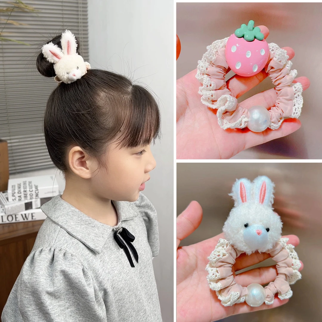 儿童兔子小熊发绳不伤发高弹力小肠圈扎马尾丸子头发饰女毛绒皮套