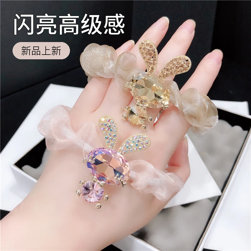 轻奢韩版可爱仿水晶兔子头绳镶仿钻发圈闪亮高级感小肠圈头花发绳