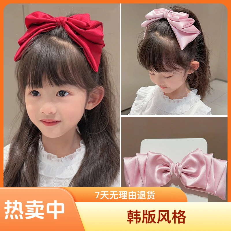 儿童发夹网红大蝴蝶结甜美发夹女童气质多层弹簧夹小女孩马尾发卡