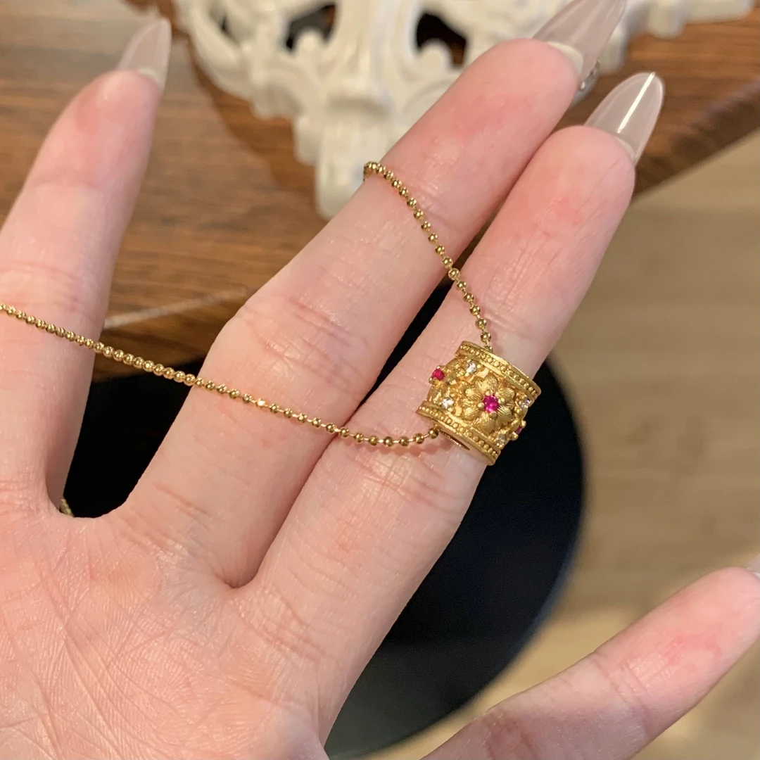 铜合金吊坠 新中式国潮风丨古法鎏金拉丝路路通小蛮腰吊坠项链