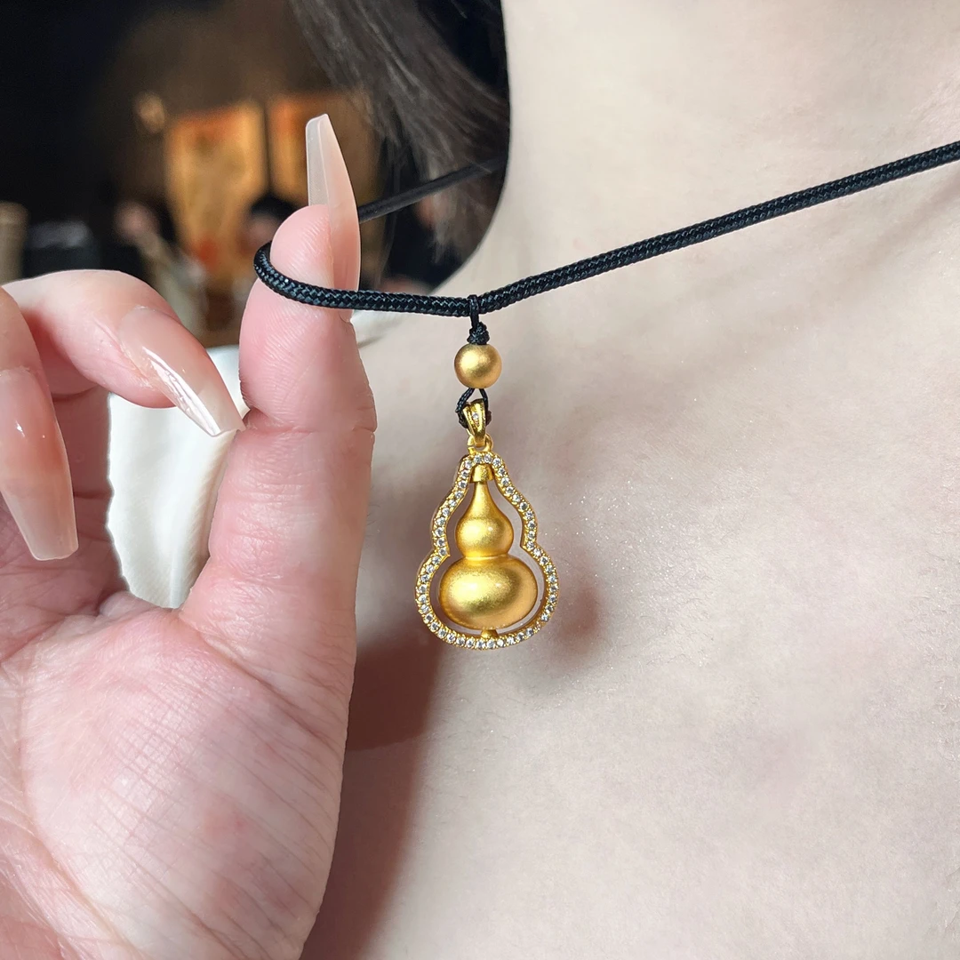 铜合金吊坠 古法传承镶钻葫芦吊坠项链女款小众轻奢高级感L012