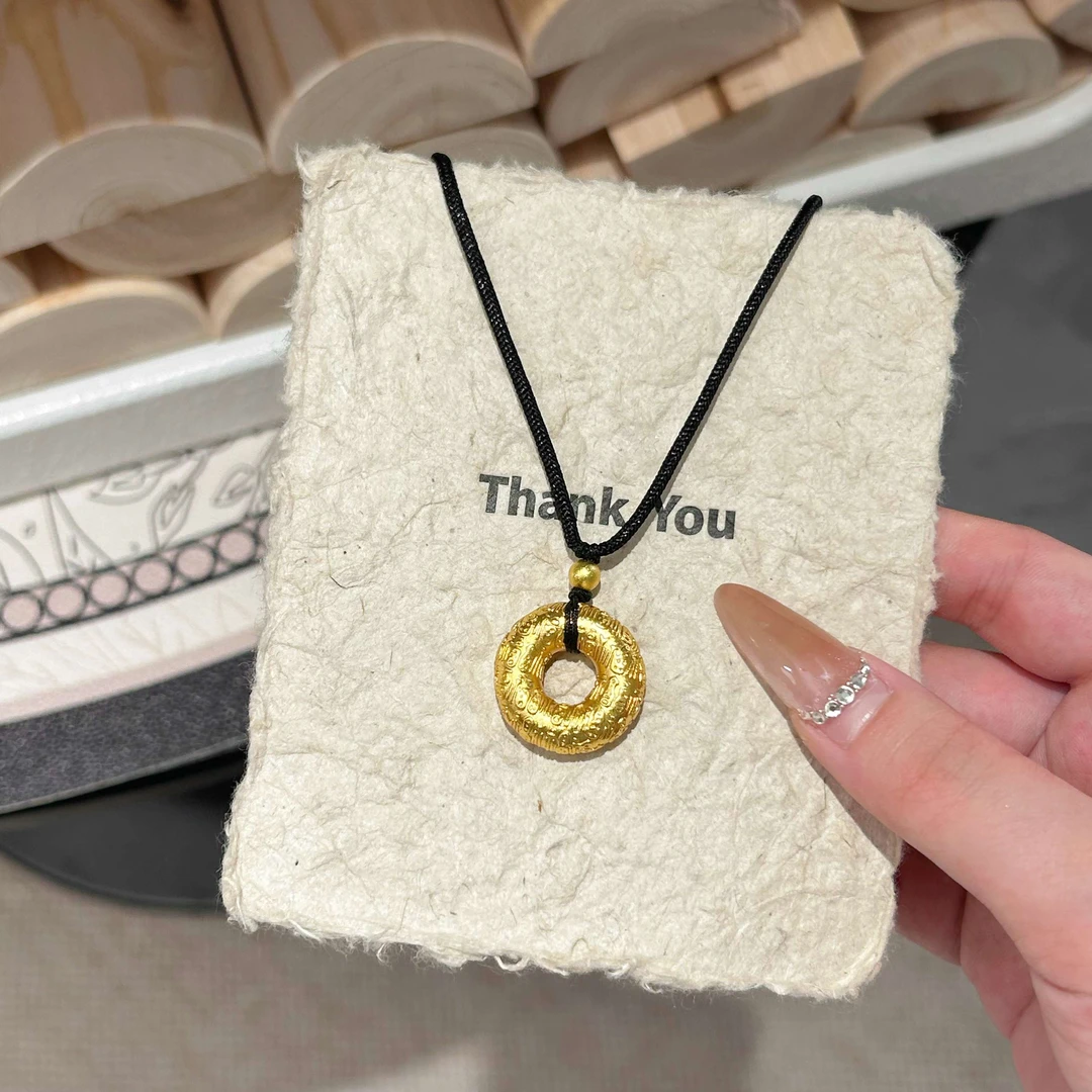 铜合金项链 古法实心立体浮雕百福同心圆甜甜圈平安扣项链 L046