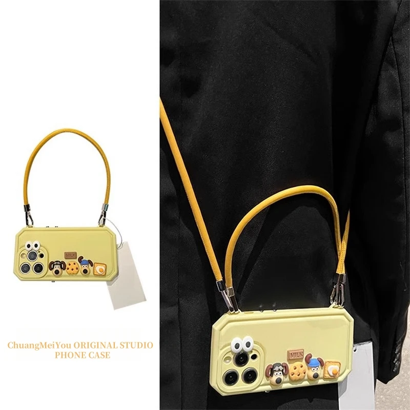 眼睛小狗饼干适用苹果15手机壳iphone14promax手提13斜挎绳12套16