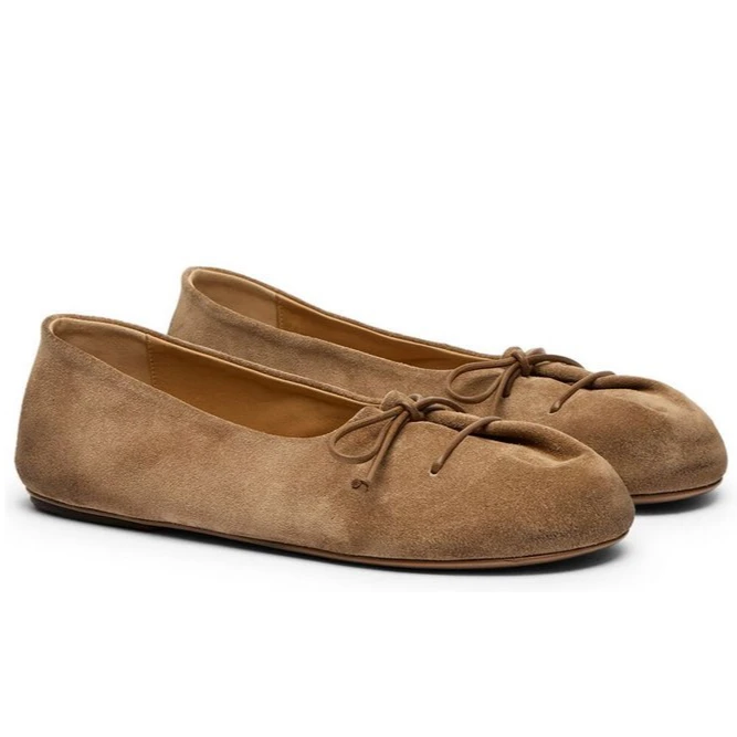 「真皮鞋底」豆豆鞋子舒适芭蕾鞋磨砂平底鞋翻毛麂皮复古棕色懒人鞋