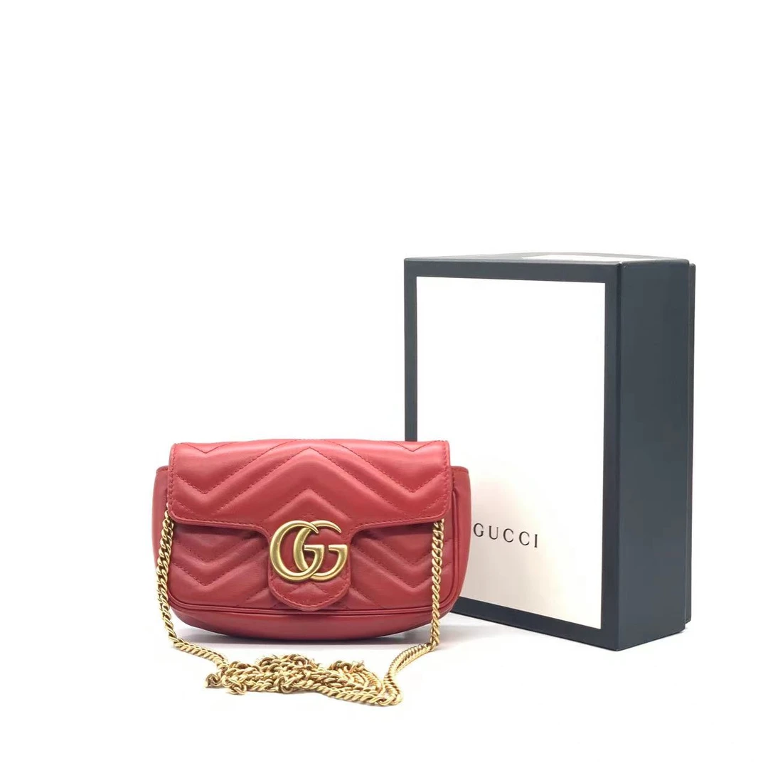 95新 GUCCI/古驰 红金马蒙mini链条包
