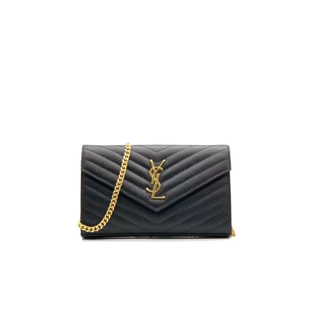 95新 YSL/圣罗兰 牛奢网/圣罗兰黑金鱼子酱中号信封包/时尚女士