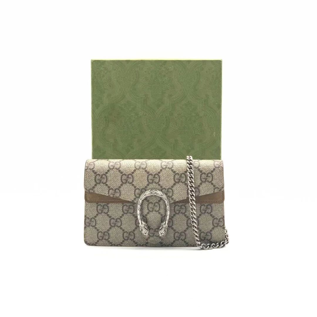 95新 GUCCI/古驰 老花拼驼酒神mini链条包