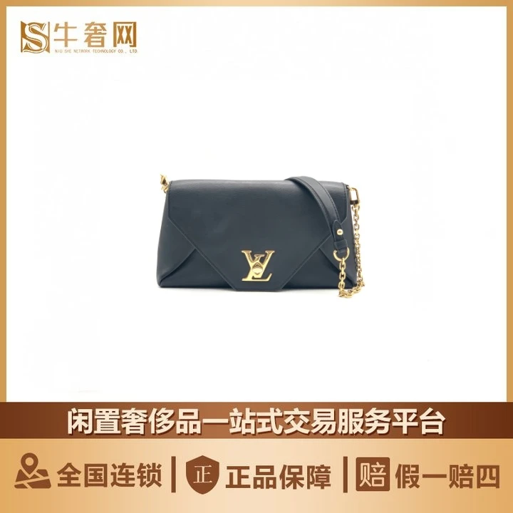 95新 LouisVuitton/路易威登 牛奢网周年庆/lv 黑金lockme信封包/