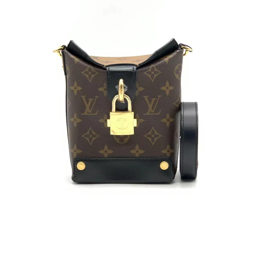 95新 LouisVuitton/路易威登 老花拼黑锁头薯条包/