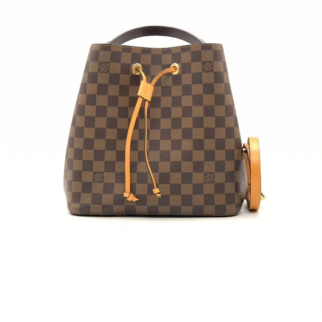 95新 LouisVuitton/路易威登 牛奢网/LV 棕棋盘格黄水桶单肩包