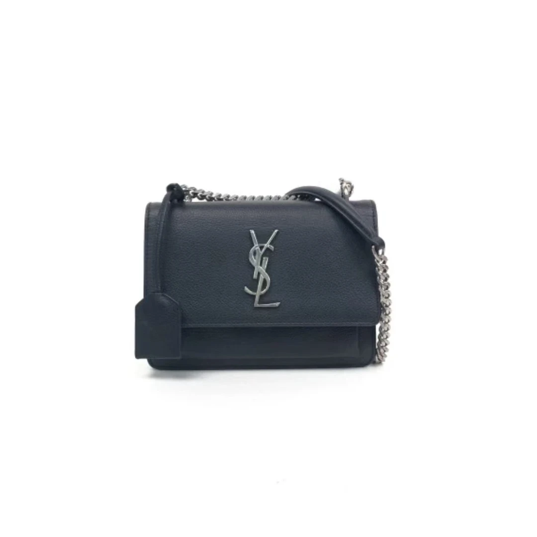 95新 YSL/圣罗兰 牛奢网周年庆/圣罗兰 黑银迷你日落链条包/