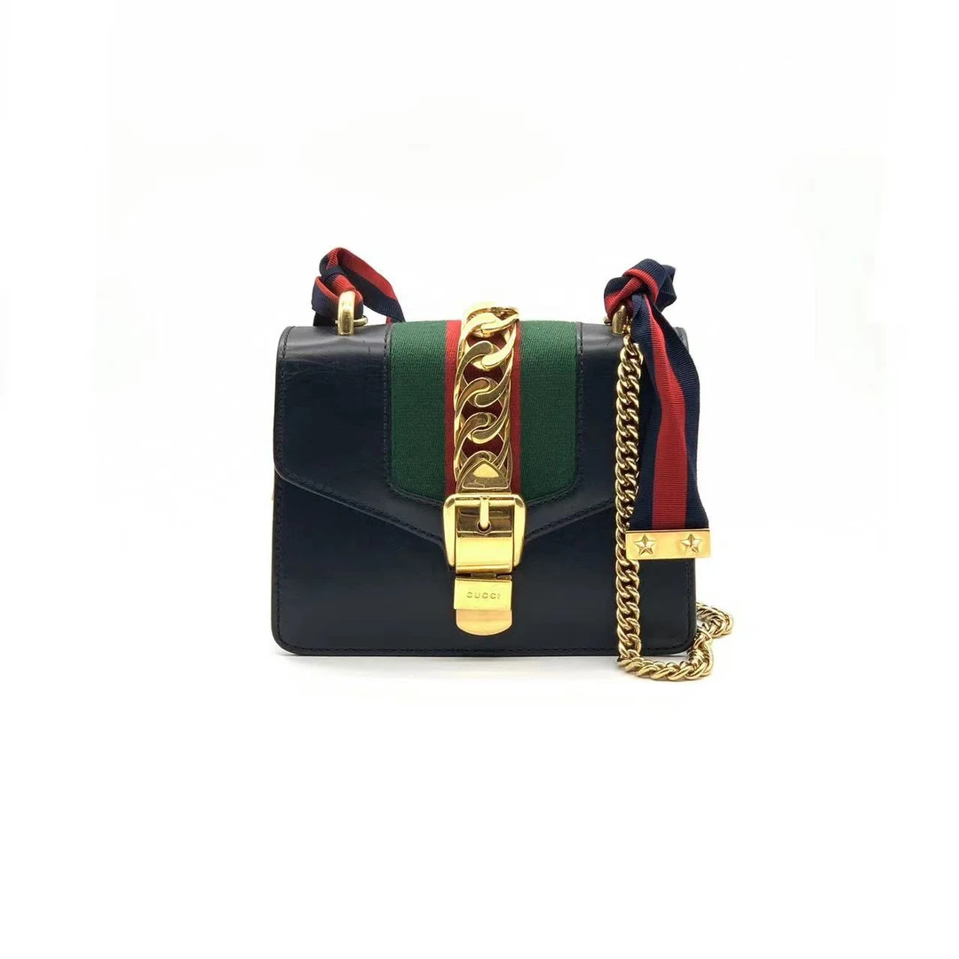 95新 GUCCI/古驰  黑色小号塞尔维亚单肩斜挎包
