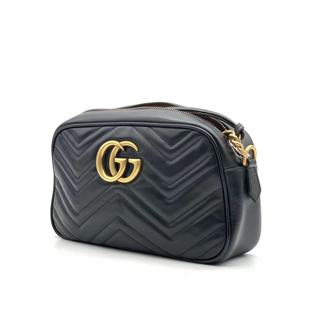 95新 GUCCI/古驰 黑金中号马蒙相机包