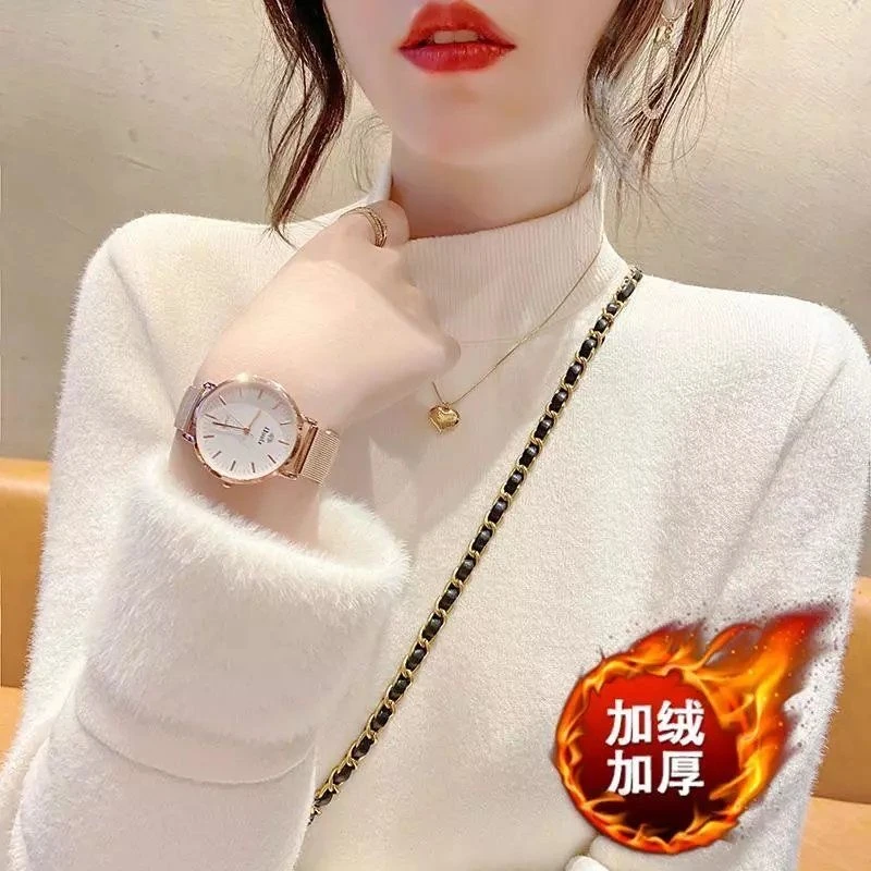 半高领一体绒网红毛衣女内搭秋冬2025新款爆款保暖加绒加厚打底衫