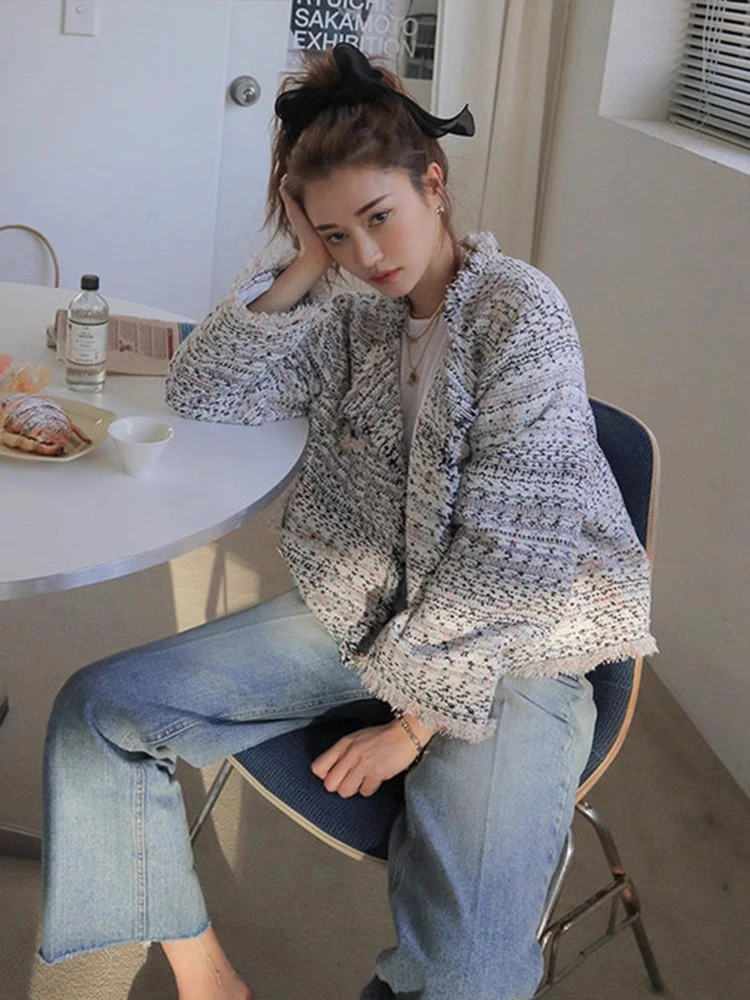 法式气质百搭短款圆领小香风外套女春秋季高级感精致编织名媛上衣