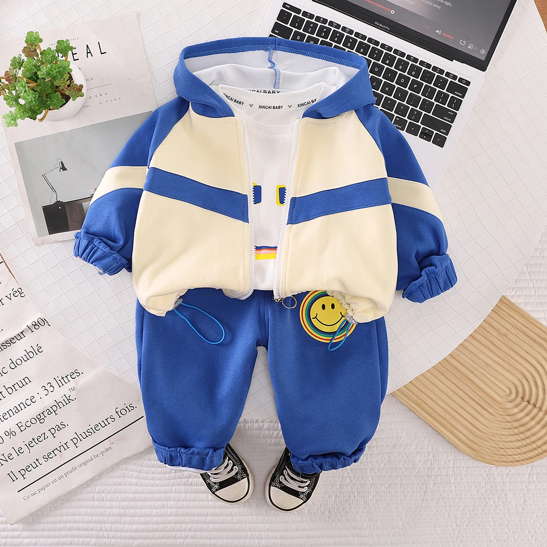 男童长袖套装2024新款洋气儿童春秋款宝宝春季连帽衫裤子三件套