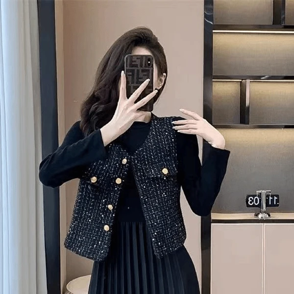 B37春秋款时尚气质高级感显瘦外搭网红坎肩小香风马甲外套女A456