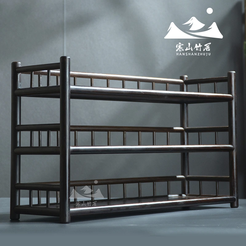 CBJ023（邱师傅）40三层紫檀色楠竹杯架