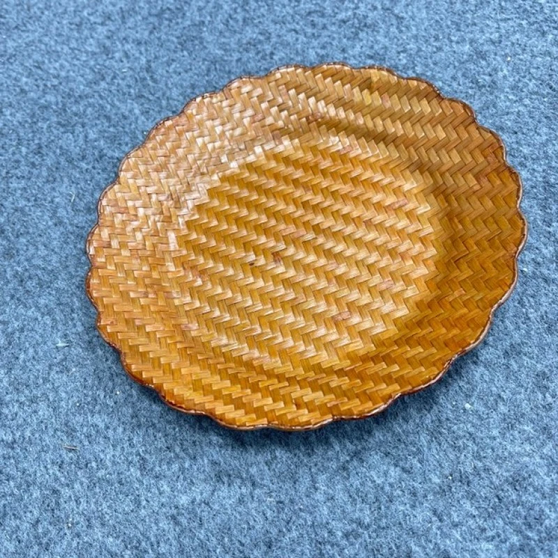 PZ008(邱师傅)竹编葵花形浅果盘中直径19厘米