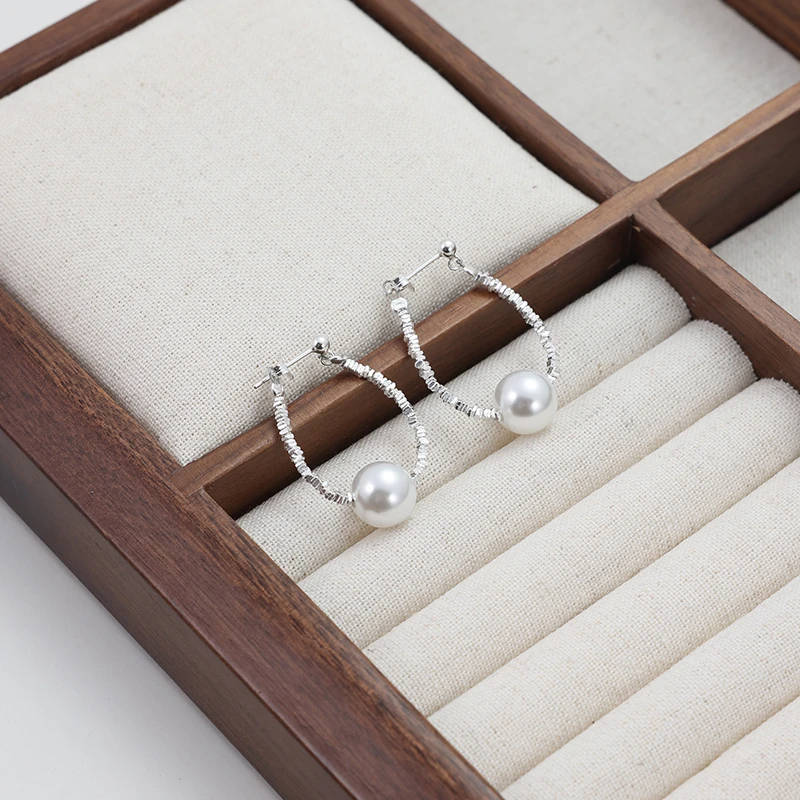 925银耳饰 10mm白珠碎银子前后款耳饰