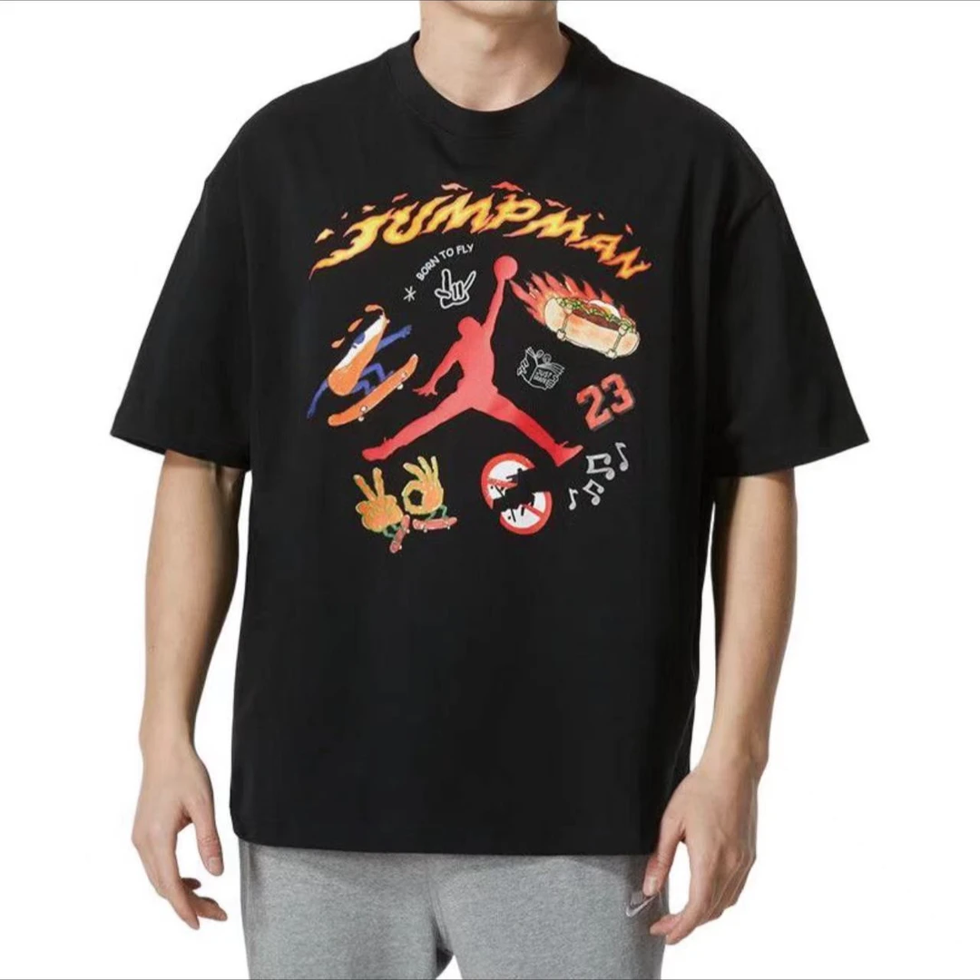 NIKE/耐克 乔丹火焰印花圆领休闲男子短袖针织衫T恤HJ3965010