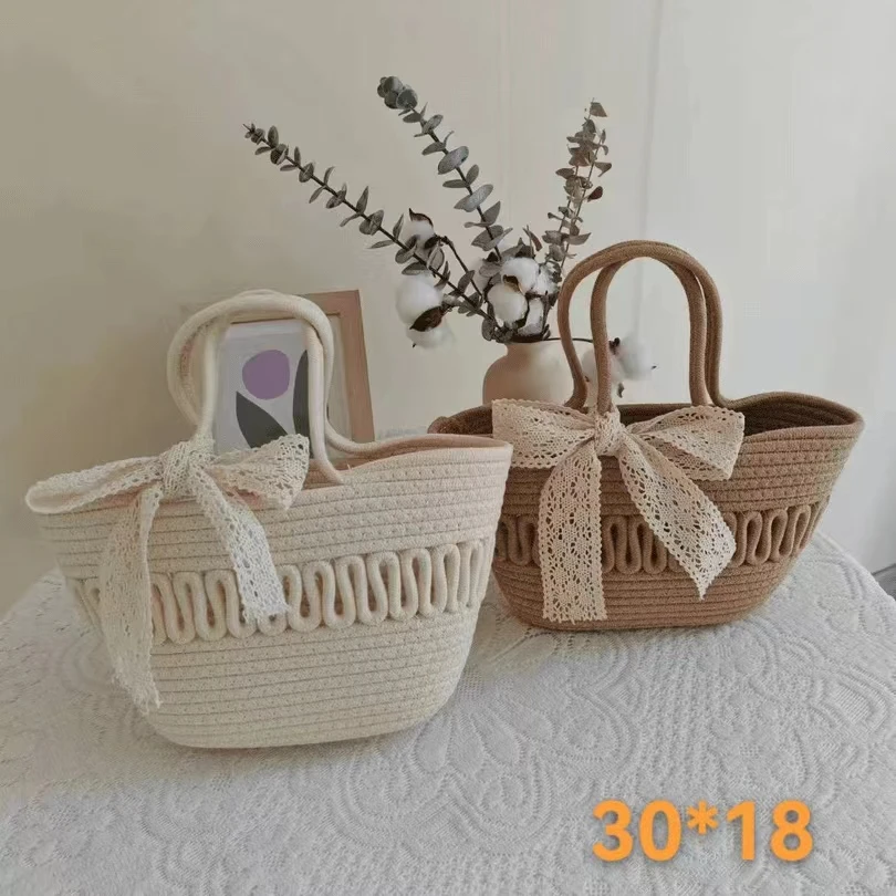 百搭夏季小众简约沙滩镂空蕾丝手提编织包