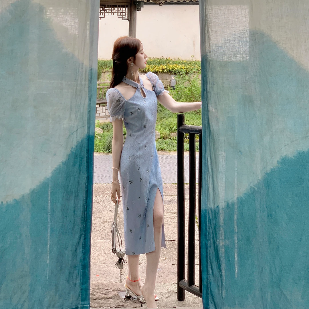 余潇潇【幽兰美人】新中式国风重工修身显瘦连衣裙