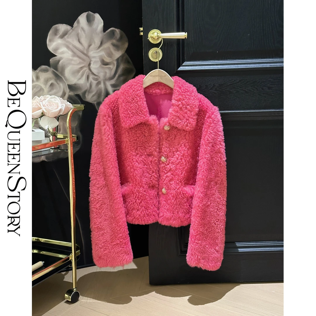 BeQueenStory【芭比小熊】秋冬轻奢进口冰岛羊皮毛一体百搭翻领外套
