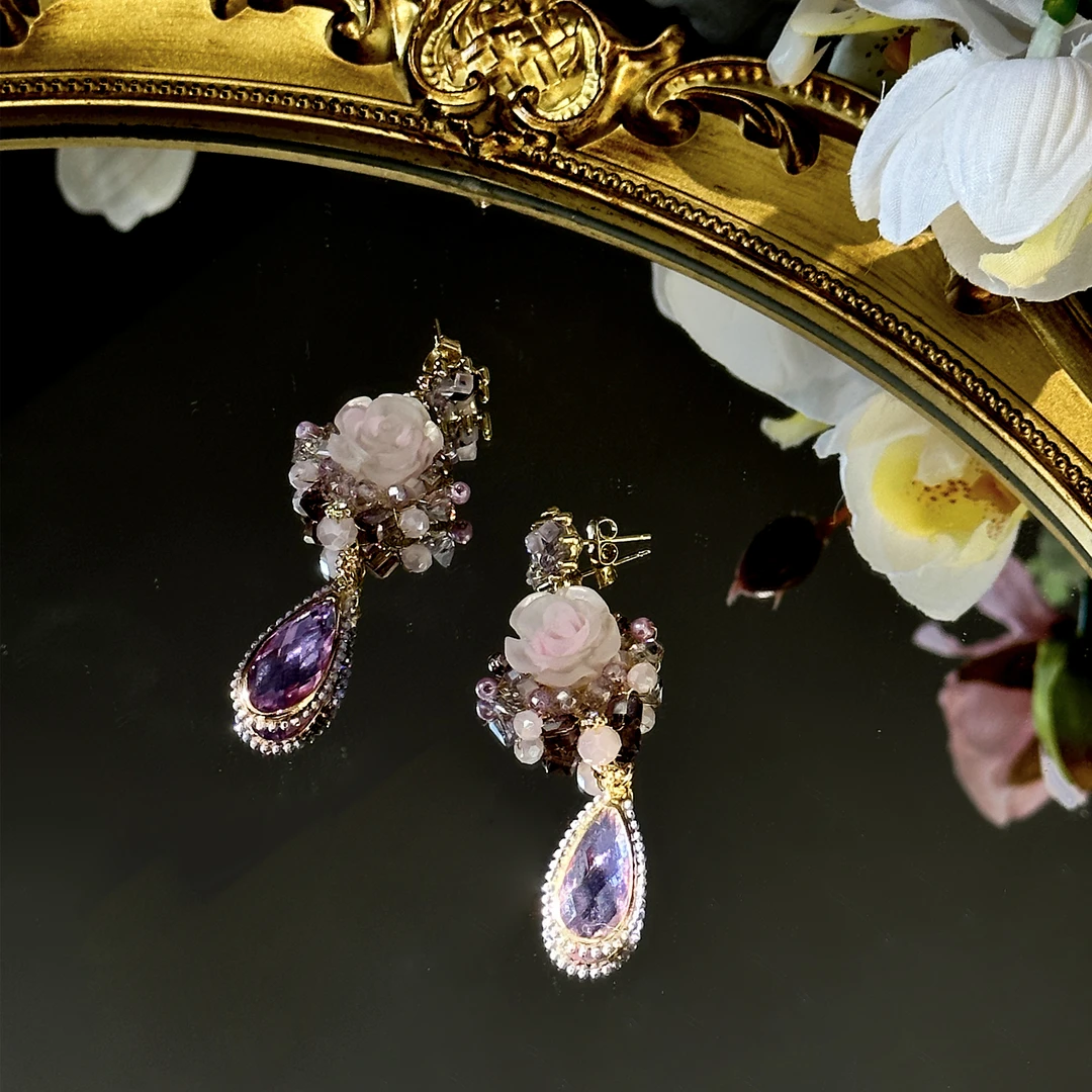BeQueenStory配饰 合金设计师轻奢名媛风时尚气质小众花朵耳钉
