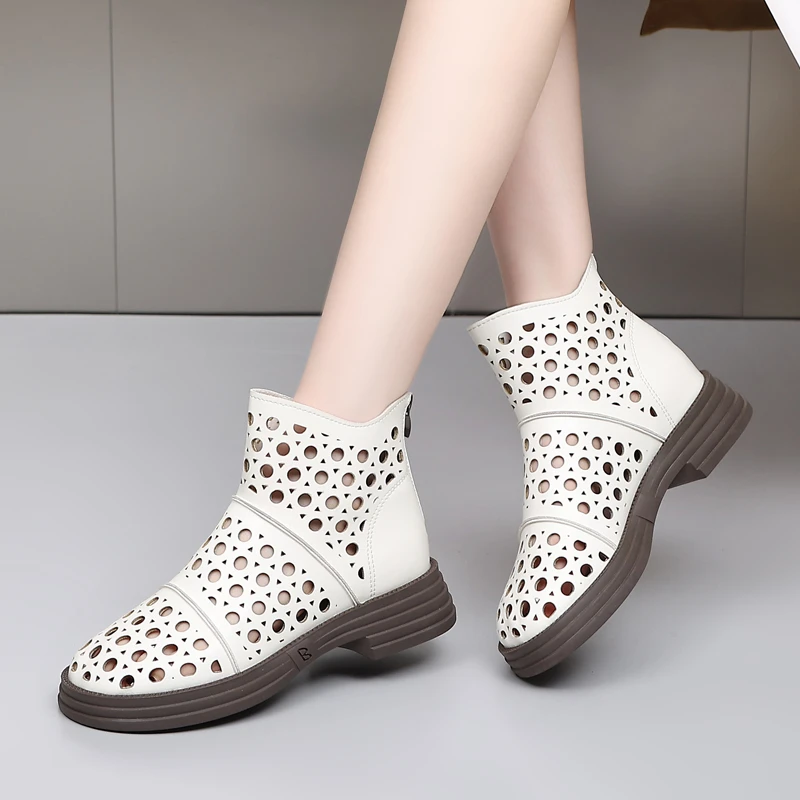 平底凉鞋女洞洞鞋平跟短靴春秋夏季女靴子镂空透气凉靴2025年新款