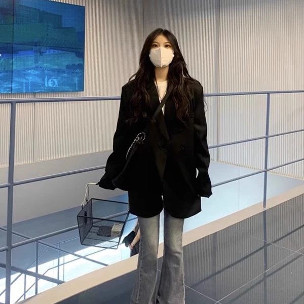 高级感黑色西装外套女秋冬2025年新款韩系小个子宽松西服套装上衣