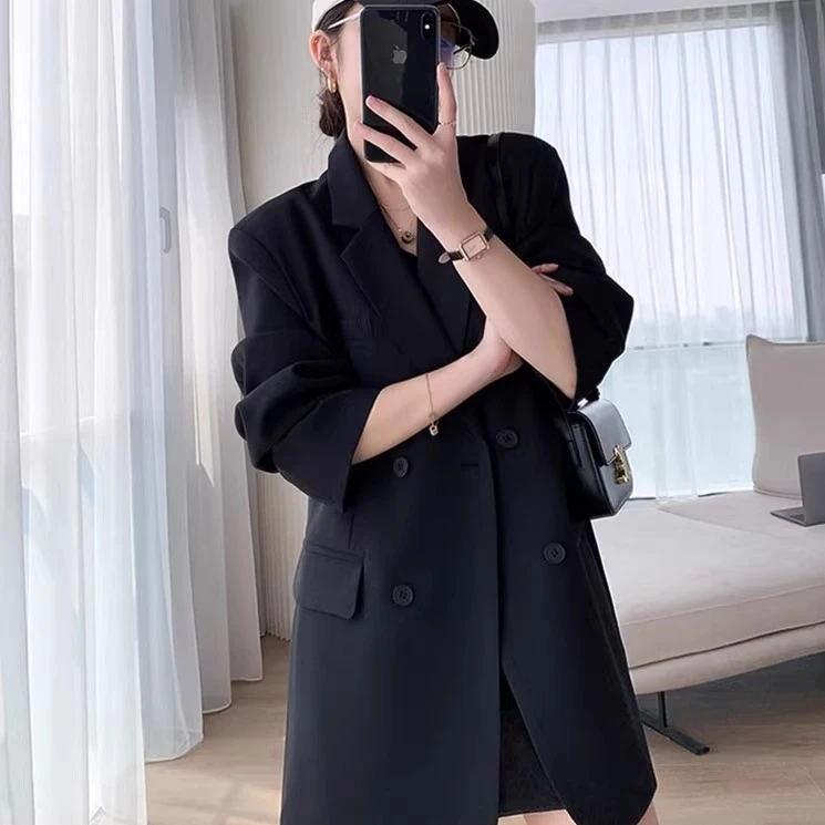 高级感chic黑色西装外套女2025秋冬新款韩版宽松廓形气质休闲西服