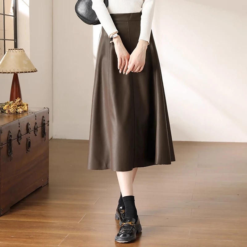 高级感皮裙半身裙女装2025秋冬新款高腰百搭显瘦中长款A字裙子