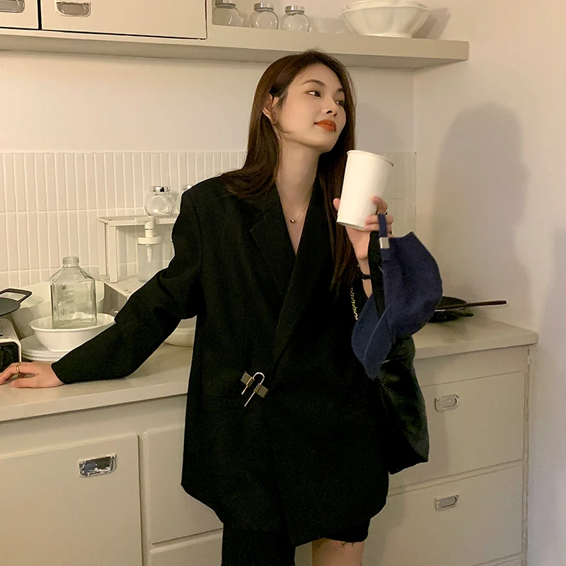 2025秋冬黑色西装外套女高个子秋冬设计感小众oversize西服高级感