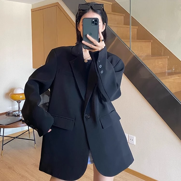 高级设计感炸街宽松小西装女2025早秋冬季小众黑色西服外套女显瘦