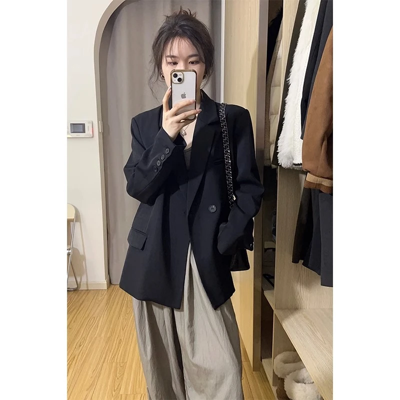 黑色西装外套女宽松版型oversize设计感小众秋季新款西服高个子