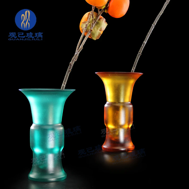 琉璃君子花瓶轻奢简约客厅琉璃花瓶高级感插花餐桌新中式琉璃招财