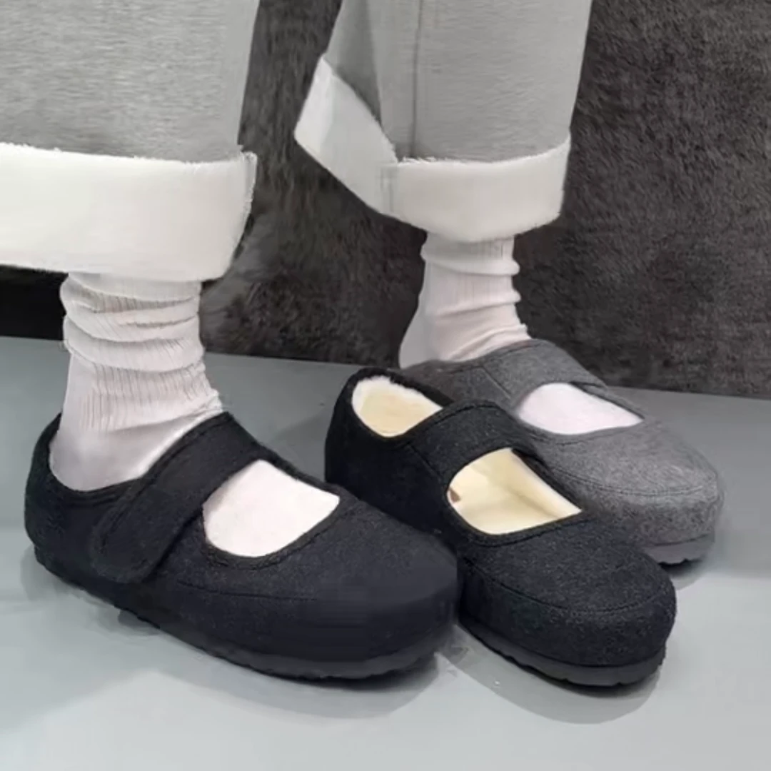 诗歌兰女鞋冬季加绒保暖玛丽珍棉鞋日系减龄魔术贴菜篮鞋7296-17