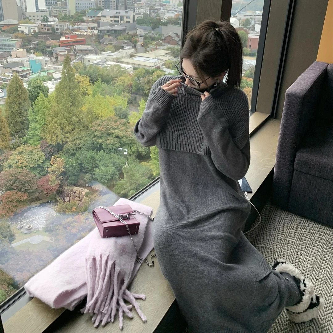 PP LAND 极简row 系  重磅软糯V领针织宽松连衣裙