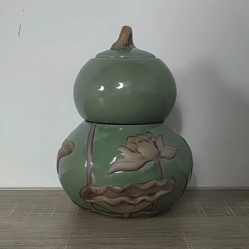 哥窑葫芦茶叶罐陶瓷