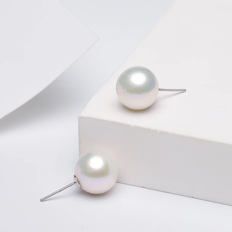 淡水珍珠11-12mm 简单 百搭 有核 正圆耳钉 S925银针气质时尚