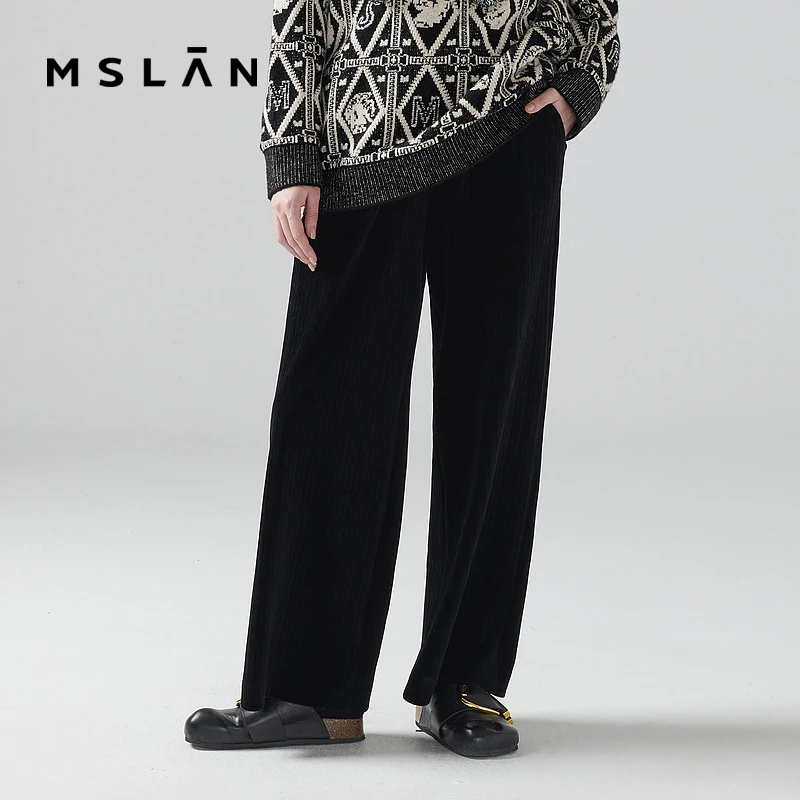 MSLAN时装周商场博主同款阔腿裤时尚简约休闲棉质长裤女 MEDE6801