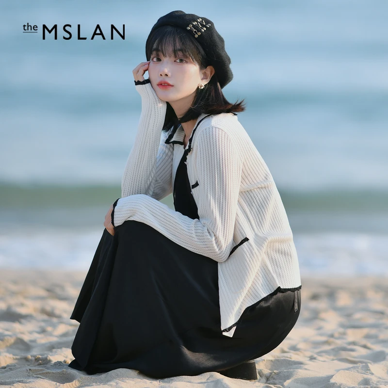 MSLAN【桑蚕丝开衫】新款显瘦针织衫时尚复古正肩开衫 MDAA2310